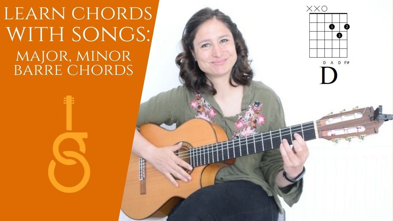 Major minor and barre chords guitar course
