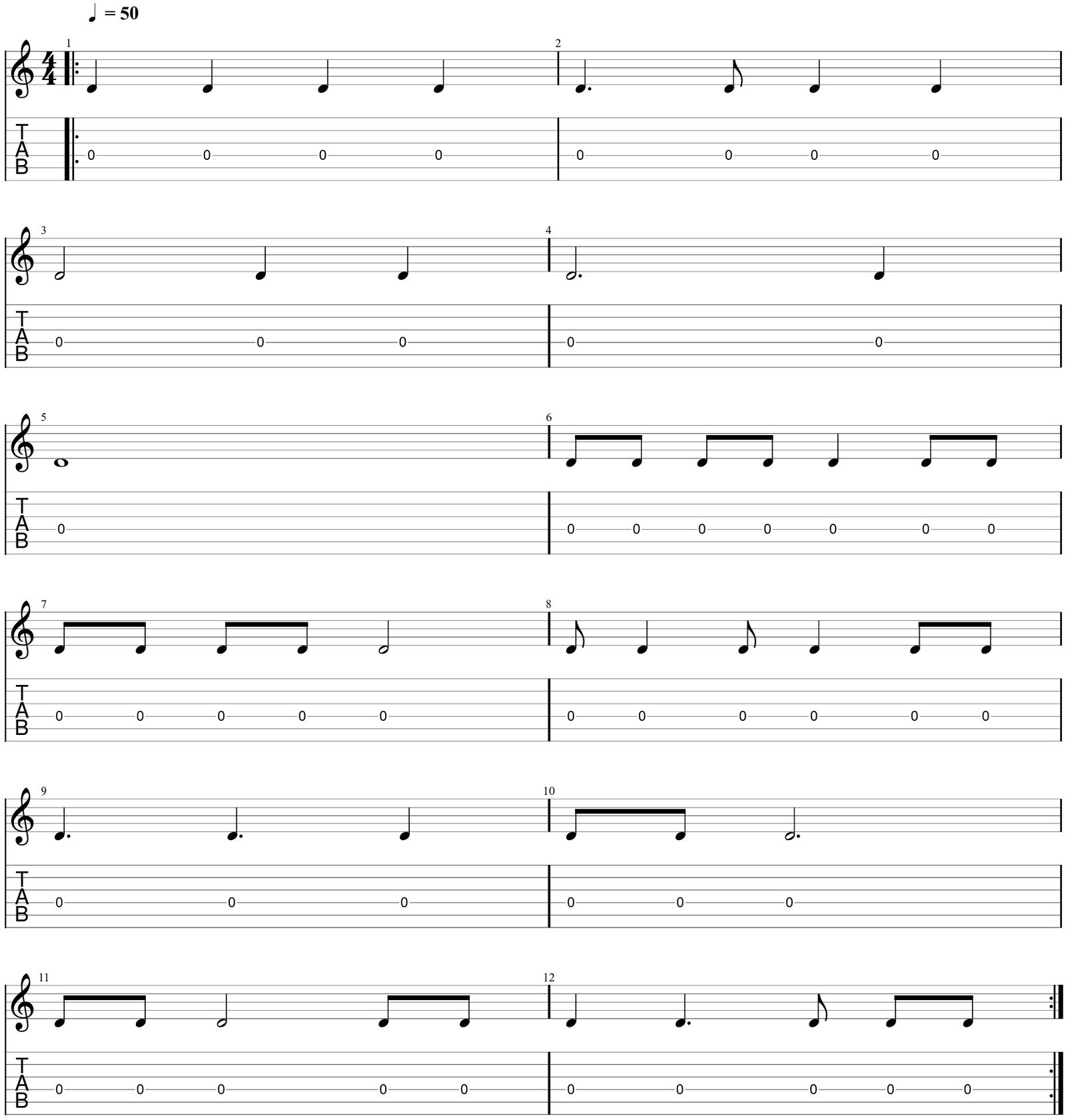 Counting exercise for rhythm reading on guitar