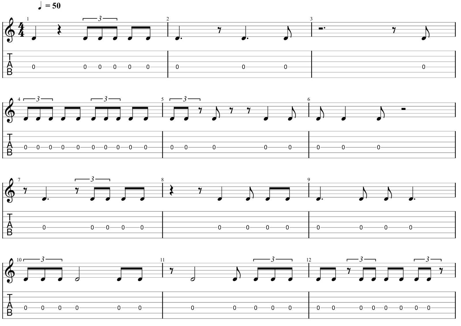 Counting exercise for rhythm reading on guitar