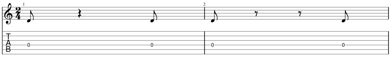 Quarter rest placement example in bars 1 and 2