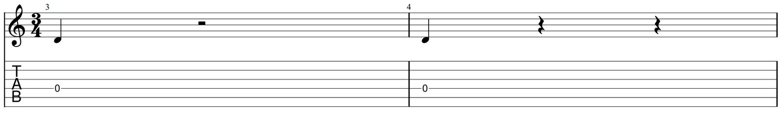 Half rest placement example in bars 3 and 4